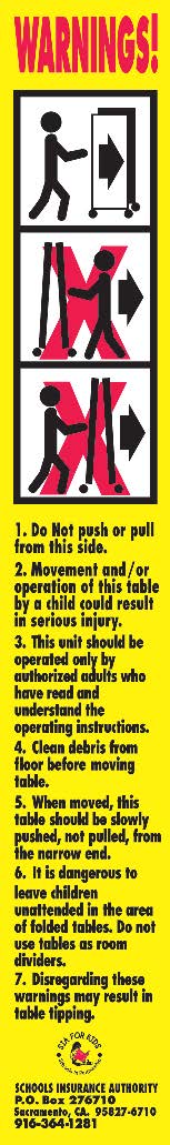 Folding Table Warning Sticker