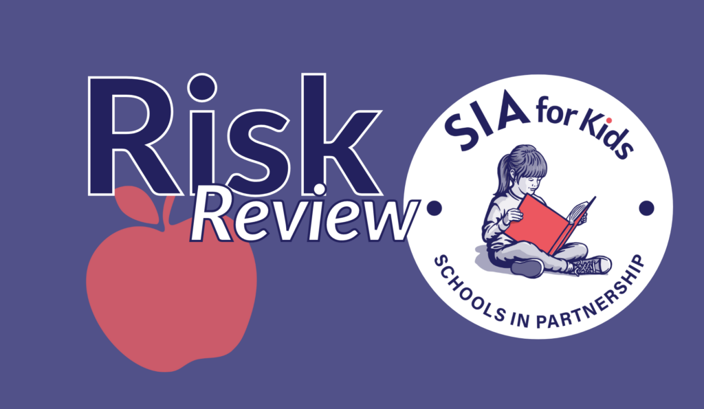 Risk Review - Schools Insurance Authority masthead with SIA for Kids Schools in Partnership logo