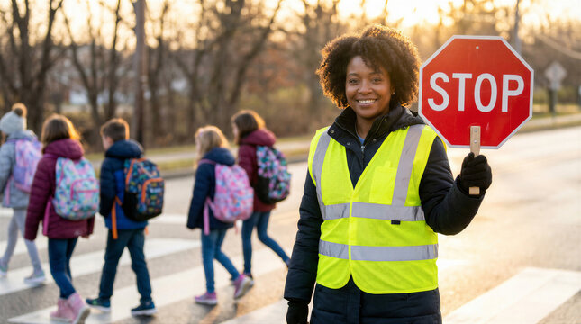 School crossing guard with stop sign